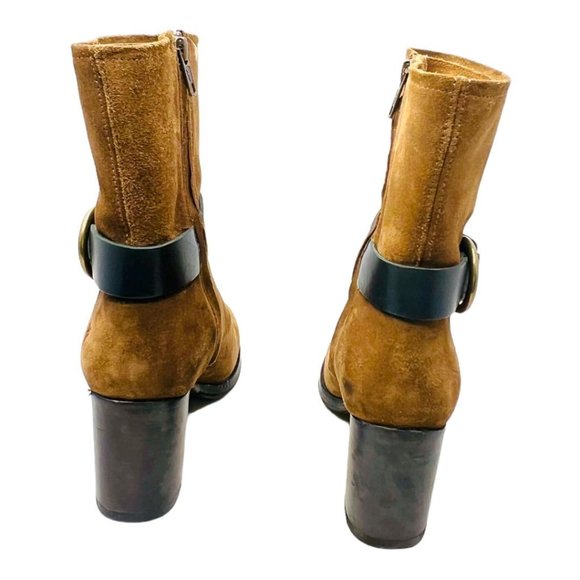 Frye Addie Harness Mid Chestnut Italian Leather Womens Boots Brass Hardware 7B - Picture 7 of 12